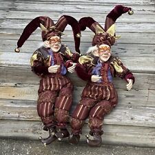 2 Real Nice Large Mardi Gras Dolls Burgundy & Gold Color w 2 Bells Hat & Shoes picture