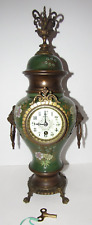 Antique French Victorian Porcelain & Brass Mantel Clock 8-Day Timepiece picture