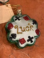 INGE-GLAS GERMANY 4 LEAF CLOVER LUCK HEARTS SPADES DIAMONDS CLUB ORNAMENT NEW picture