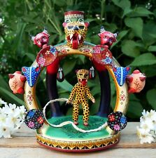 Tiger Dancer & Masks Highly Detailed Candlestick Clay Handmade Mexican Folk Art picture
