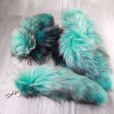5 Dyed Green Silver Fox Tail Keyrings #2546  Taxidermy Keychain Tassel Bag Tag picture