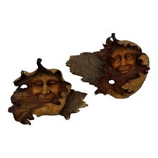2 Vintage Innovation Oak Leaf Anthropomorphic Tree Face Wall Plaques Fall Decor picture