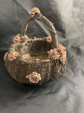 Wooden Basket Victorian Original MO Vintage Silk Satin Roses Beads Original picture