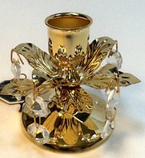 Vintage Swarovski Crystal Crystals 24kt Gold Plated Leaf Leaves Candle Holder picture
