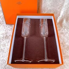 Hermes Paris Rhythm Rythme Champagne Crystal Wine Glass Set of 2 with Case picture