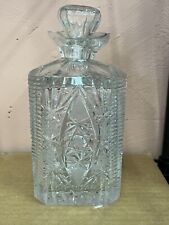 Vintage Heavy Cut Crystal Glass Square Cut  Liquor Decanter & Stopper. picture