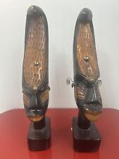 Vintage Two Hand Carved Solid Wood African Sculptures 13