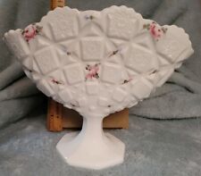Vintage Westmoreland milk glass Fan shaped vase decorated with pink roses picture