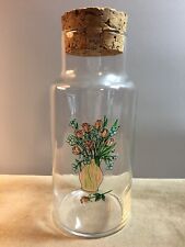 Vintage Mid Century Modern Rose Design Clear Glass Canister w/Cork Lid picture