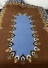 Vtg WILLIAMS SONOMA Tablecloth Medallion Parisian Fleur De Lis Brown Blue 70x108 picture