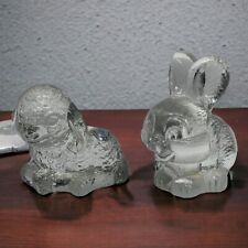 Glass Clear Easter Bunny Rabbit & Lamb Goebel Western Germany Figurine Vintage picture