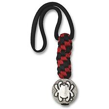 Spyderco Round Pewter Bead with Bug Logo and Hand-Braided Black and Red Paracord picture