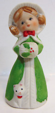 Vintage Jasco Porcelain Figurine Girl In Green Dress Christmas Muff And Kitty picture
