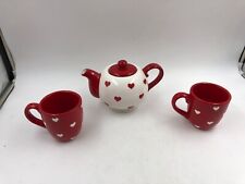 Terramoto Ceramic Red & White Hearts Teapot & Mug Set For 2 AA02B14010 picture