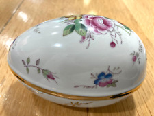 Porcelain Egg-Shaped Trinket Box Floral Motif With Gold Trim picture