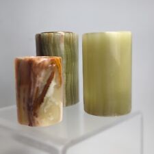 Vintage Onyx alabaster Tea Light Votive Candle Holder Cylinder Lot of 3 picture