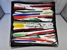 STUNNING LARGE MULTI COLOR MURANO FUSED ART GLASS SQUARE PLATE 11 1/2