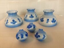 Vintage Blue/White Hand painted Milk Glass 3 Shades & Globes, Superb Condition picture