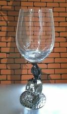 Halloween 16oz Wine Glass Black Crow Raven Standing On A Silver Tone Skull Stem picture