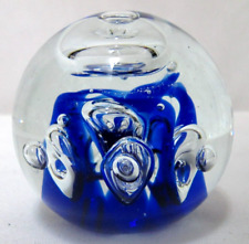 Paperweight Controlled Bubble Cobalt blue Art glass sculpture decor 14 ounces picture