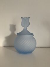 Partylite Covered Candle Votive Jar Blue Satin Frosted Glass Tulip Flower 5.75