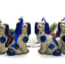 King Charles Staffordshire Dog Pair White & Blue Christmas Ornimates Decor picture
