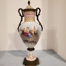 Antique French Sevres Style Porcelain Urn Hand Painted Bronze 15 Inch Collectibl picture