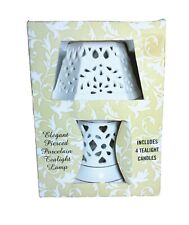 Elegant Pierced Porcelain White Tealight Lamp -  Includes Four Tea Light Candles picture