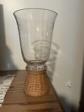 Longaberger 10”  Etched Glass Hurricane with 5” Woven Pedestal Stand, Beautiful picture