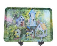 Vtg Melplus Monza Melamine Serving Tray Made Italy R2S Bird Houses In The Trees picture