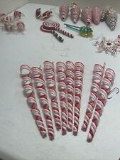 8 Vintage Candy Peppermint Stick Ribbon Twisted Hard Plastic Christmas Orna JN picture