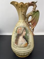 Antique Austrian Royal Dragon Handle Porcelain  Pitcher Ewer Victorian 1800s picture
