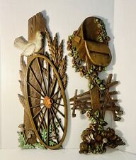 VTG Burwood Country Farmhouse 70s 3D Wall Decor Wagon Wheel & Mailbox 22” picture