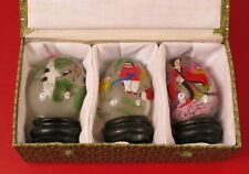 FABULOUS CHINESE REVERSE PAINTING GLASS EGGS VARIOUS SCENES LOT OF 3 IN BOX RARE picture