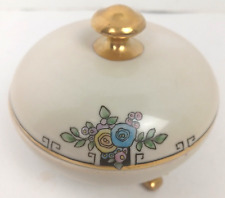Vtg Hand Painted TK Czechoslovakia Covered Trinket Dish Floral Signed Porcelain picture
