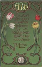 Postcard April Poem Tulips Diamond Birthstone picture