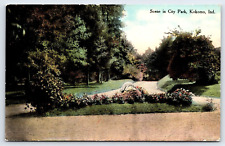 Original Old Vintage Antique Postcard City Park Landscape Kokomo, Indiana 1910 picture