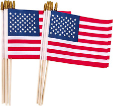 12 Pcs Small American Flags on Sticks, 8 X 12 Inches Mini Handheld US Flags Stic picture