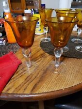 Vintage Artland Iris Amber Handblown  Wine Goblets Set 2 picture