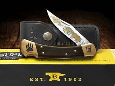 Buck 110 Wild Life Series Bear Folding Hunter Knife Ebony Wood 420HC Stainless picture