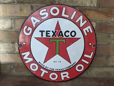LARGE VINTAGE TEXACO MOTOR OIL GASOLINE PORCELAIN GAS STATION PUMP SIGN 16