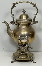 Vintage Brass Tilting Coffee Tea Pot Kettle Etched with Stand & Burner 12