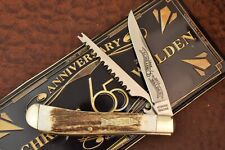 SCHRADE WALDEN 1946-2011 STAG PREMIUM FISH TRAPPER KNIFE NICE IN TIN (15932) picture
