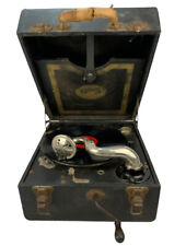 Antique QRS Chicago Portable Suitcase Wind Up Phonograph Record Player picture