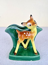 Vintage Lefton’s Exclusives Bambi Baby Deer Green Planter Vase FLAW 4.25