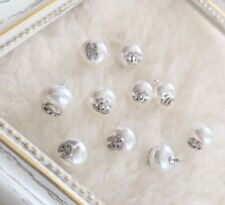 CHANEL pearl button 10 piece charm 12mm silver white Vintage picture