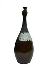 Modern Long Neck Bottle Shape Vase Brown Gloss W/ Ancient Phoenix Graphic s1270 picture
