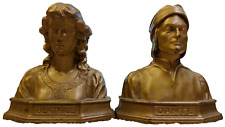 OLD VINTAGE MISSION ERA ARTS & CRAFTS DANTE BEATRICE METAL SET OF TWO 2 BOOKENDS picture
