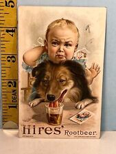 1800's The Charles E. Hires Co Trade Card featuring Dog stealing from sad Baby. picture
