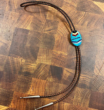 Vintage Handmade Zuni Native American Turquoise Black Onyx Lapis Lazuli Bolo Tie picture